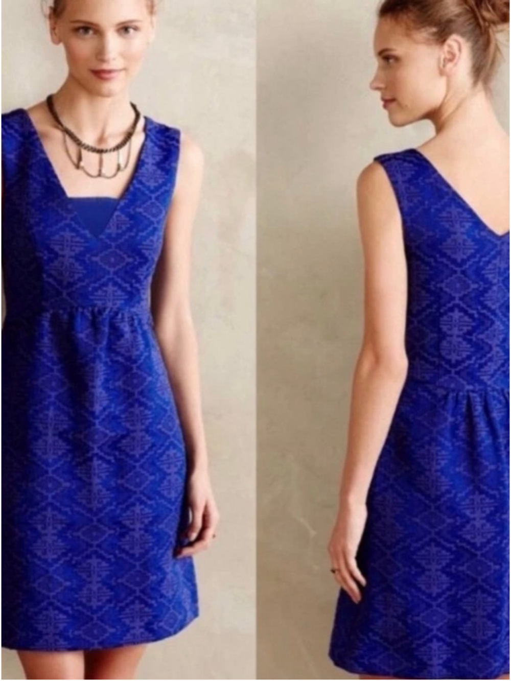 Maeve for Anthropologie Blue Purple Geometric Print Mini Dress Size 12